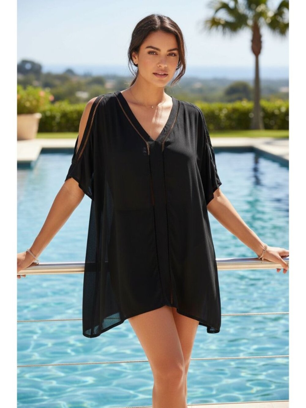 Raisins XL Samba Lace Ladder-Trim Split-Sleeve Caftan Cover-Up Swimwear Cover